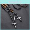 Obsidian Tigers Eye Bead Necklace With Cross Pendant Handmade For Men And Women