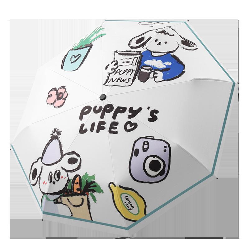 New Automatic Umbrella Rain and Shine Vinyl Graffiti Cartoon Cute Sun Umbrella Creative Korean Version Tri-fold Umbrella