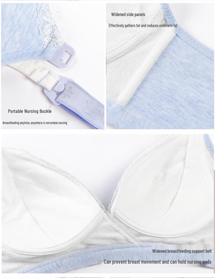 All-Cotton Wire-Free Front Closure Nursing Bra - Double Open Buckle Maternity Bra