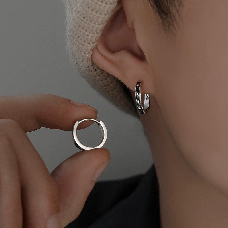 

Silver Plated Men s Trendy Stud Earrings - Bad Boy Style Hoops Jewelry
