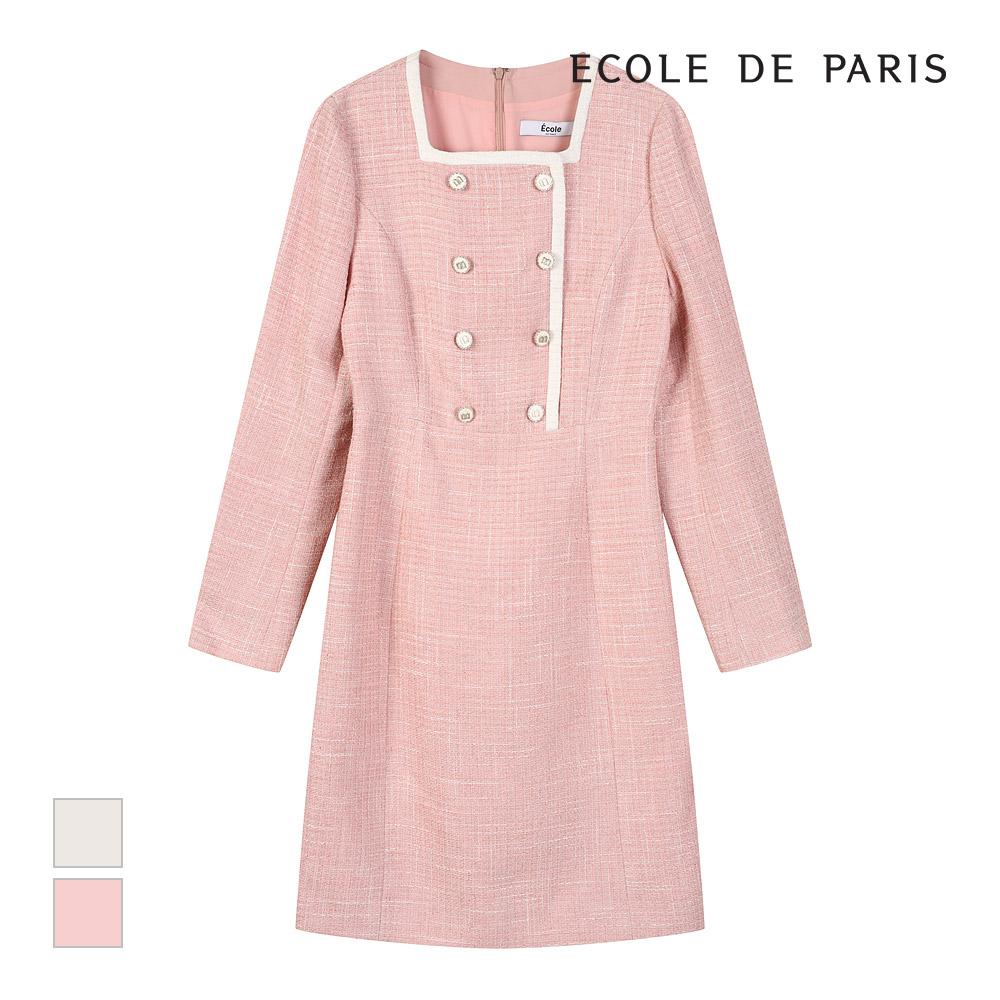 ECOLEDEPARIS Square Neck Tweed Dress_Cb2Zwoa012Z