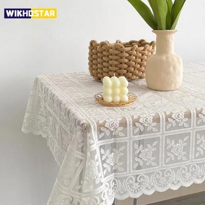 Beige quadratische Spitzendecke durchbrochen retro europäische Stickerei Tischwäsche Hochzeitsfeier Garten Heimdekoration