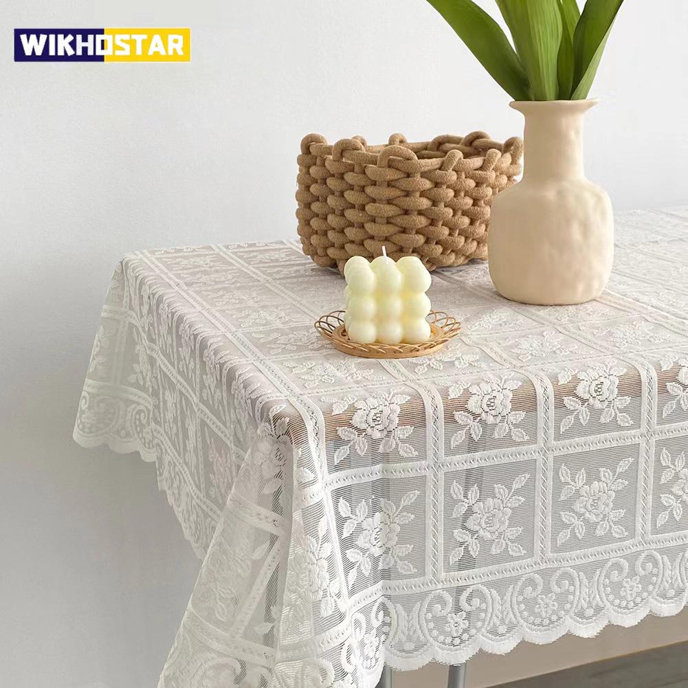 Beige Square Lace Openwork Tablecloth Retro European Embroidery Table Linen Wedding Party Garden Home Decoration
