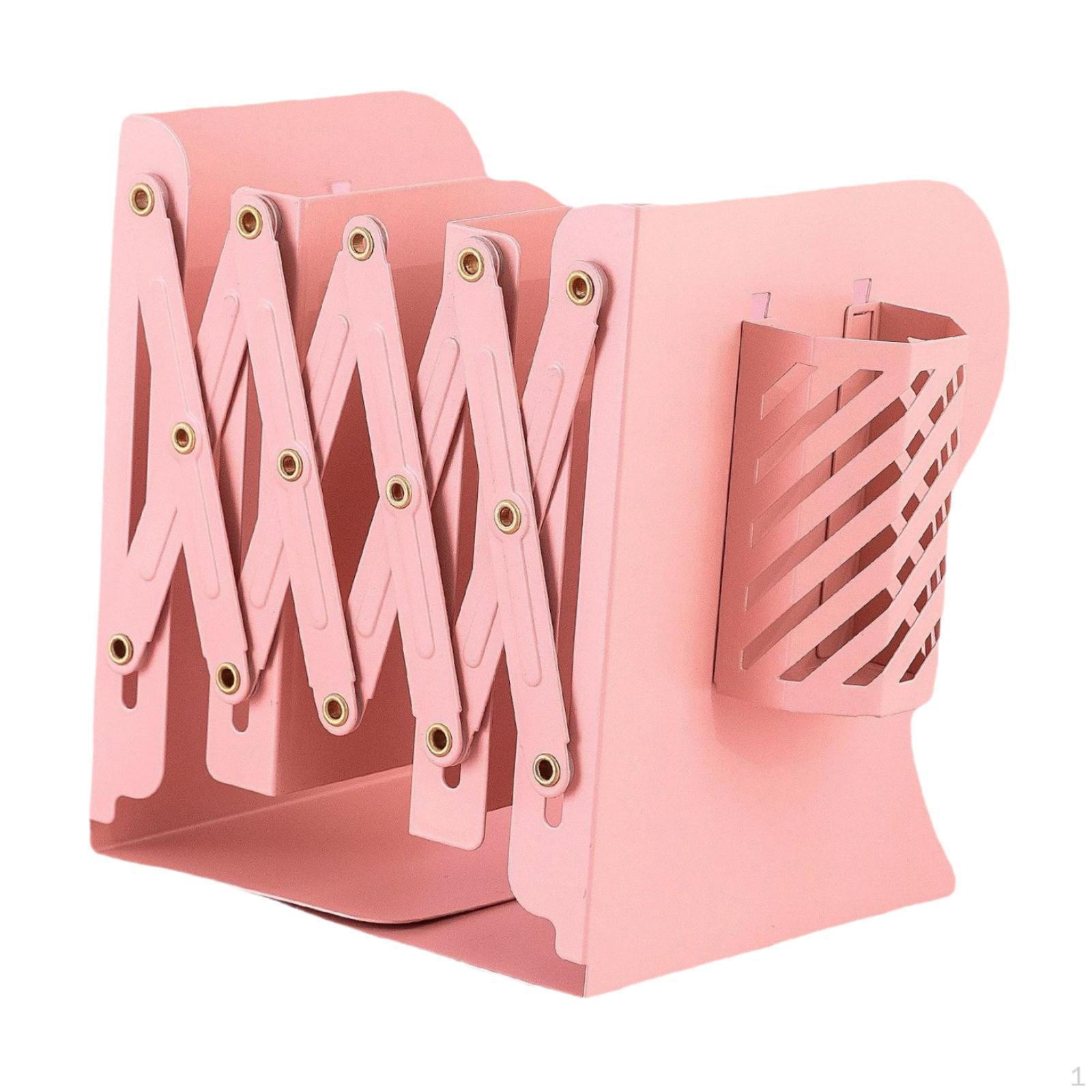 

Регулируемые подставки для книг для организации стола с держателем для ручек и экономящим место дизайном для тяжелых книг розовый