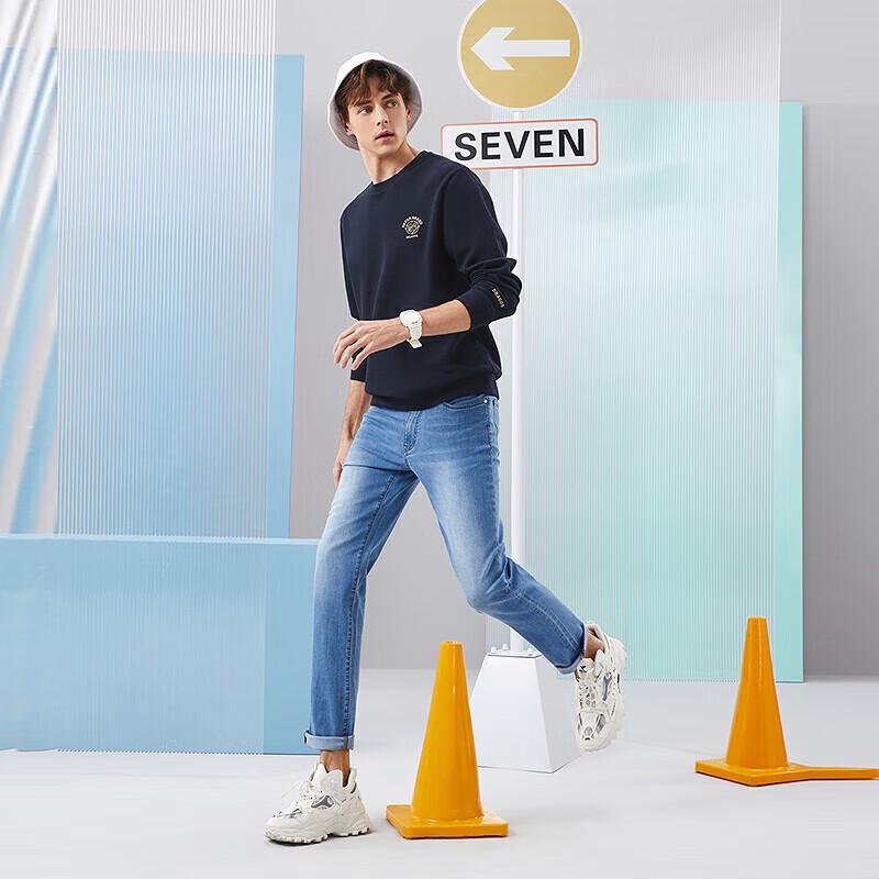 Qipai Men's Waffle Knit Round Neck Sweatshirt