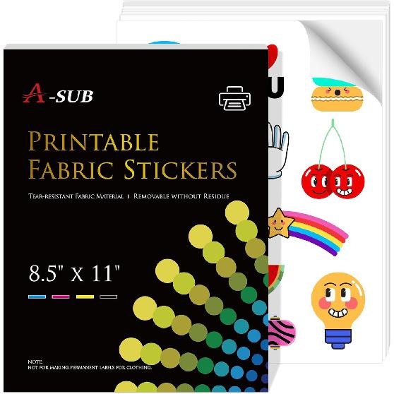A-SUB Printable Fabric Sticker Paper for Inkjet Printers, 8.5x11 Inches Matte White Waterproof Printable Stciker Paper for Making Stickers 10