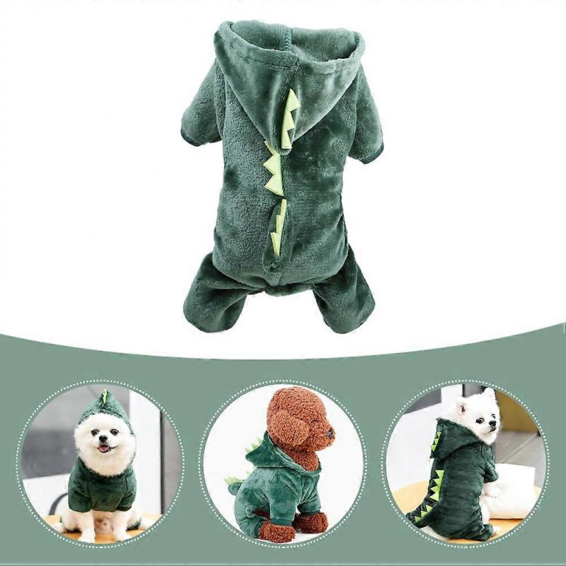 Green Dinosaur Designed Dog Outfit for Pet Use Crafted with Coral Fleece