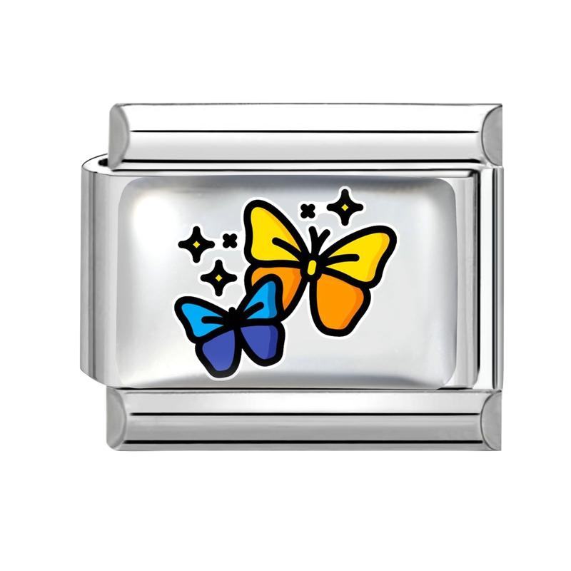Y2K Dreamy Blue Purple Butterfly Tai Chi Flower Crab Bow Italian Charm Links Fit 9mm Stainless Steel Bracelet DIY Making Jewelry