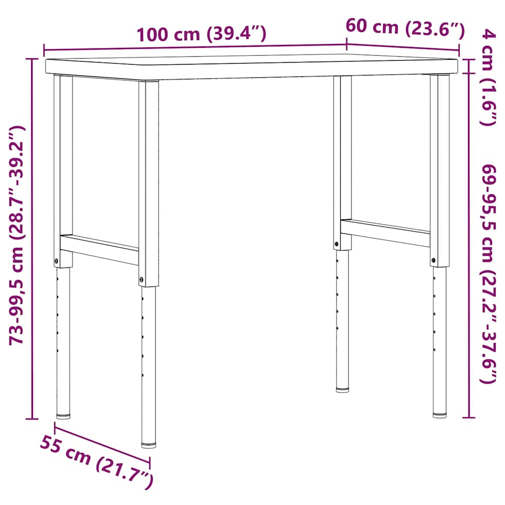Werkbank 100x60x(73 99.5) cm Massives Akazienholz Rechteckig
