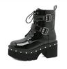 7.5cm  Big Size 43 Platform Chunky Heel Zipper Goth Motorcycle Boots Women Black Fashion Punk Cool Combat Ladies Shoes