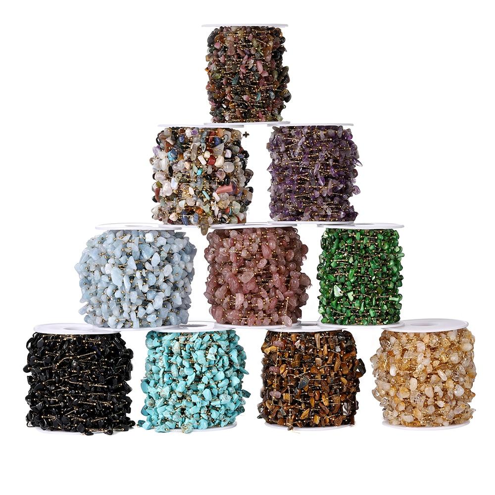 1 metr kamienny łańcuszek kryształowe nieregularne szklane kamienne koraliki łańcuchy ze stali nierdzewnej dla naszyjnik DIY bransoletka komponenty do wyrobu biżuterii