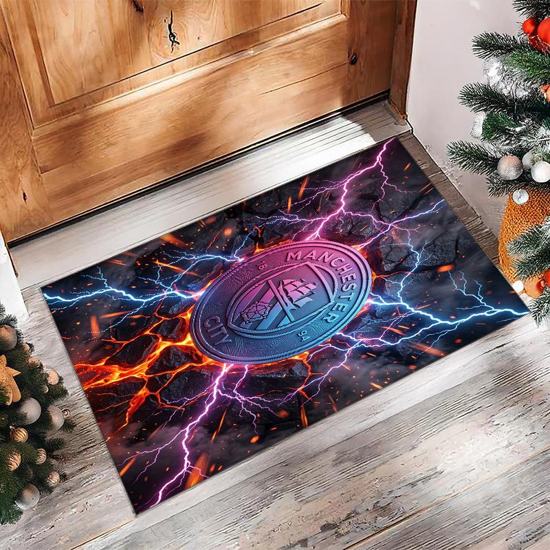 Manchester City Printed Flannel Area Rug Non Slip Soft Polyester Floor Carpet Indoor Decor Mat for Bedroom Living Room Sofa