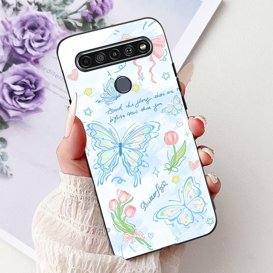 For LG K41S K51S 2020 Elegant Floral Cat Printed Phone Case For LG K41S K51S LM-K410 LM-K510 Black Silicone Soft Cases