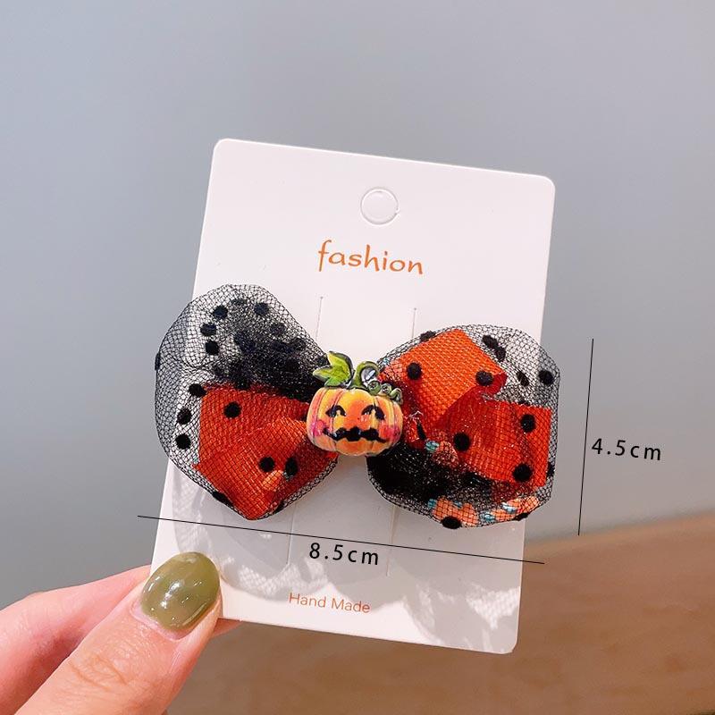 Halloween Children's Hair Accessories, Pumpkin Ghost, Funny Handmade Hair Clips, Black Bat Bow, Girl Party Hair Clips
