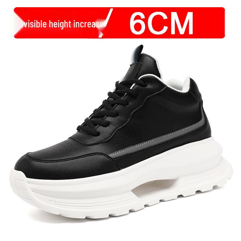 Men's White Hidden Lift Casual Sneakers, 10cm Height Boost, Thick Sole, Trendy Dad Shoes
