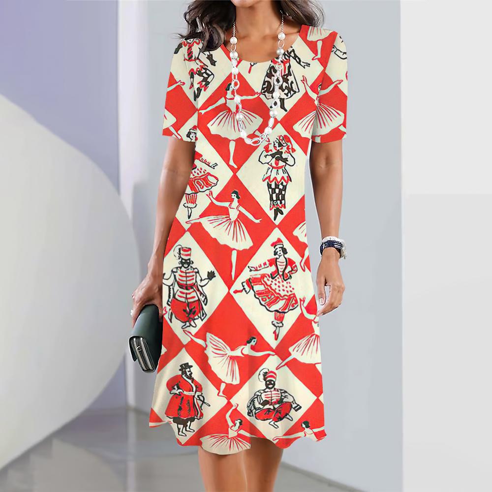 The New Ballet Graphic Print Dress Is an Elegant Fashion Dress for Women, Summer Medium-length Dress