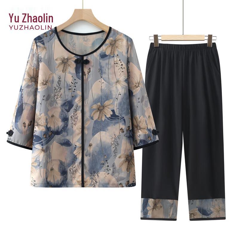 Yuzhaolin Mid-Aged Women s Summer Short Sleeve Set 4XL