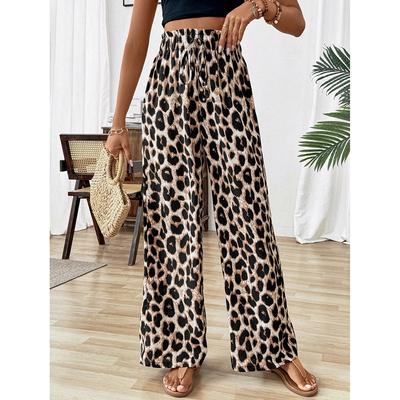 Nové dámske ležérne nohavice s leopardím vzorom Rovné nohavice Trendy široké nohavice