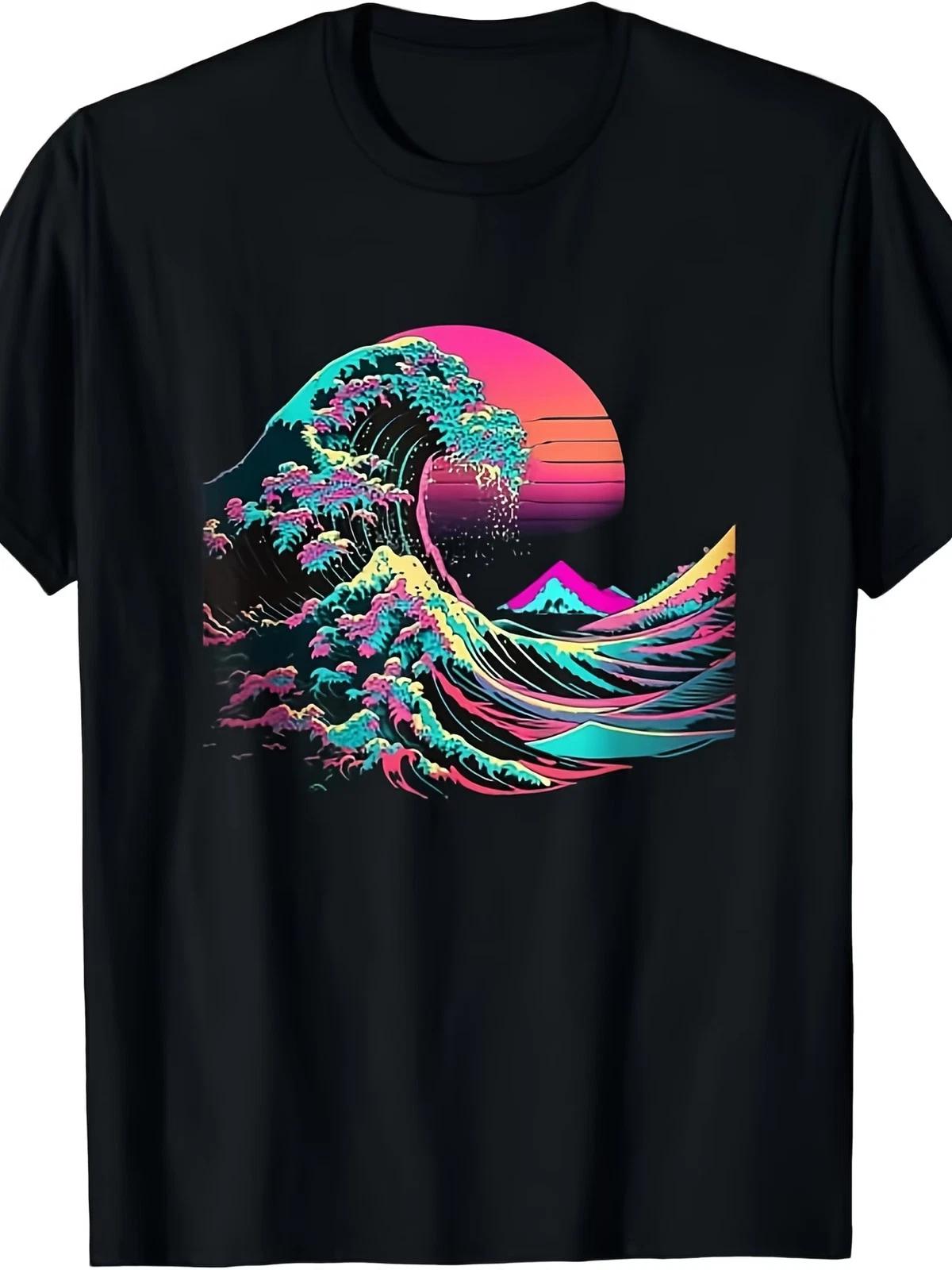JOY Vaperwave Aesthetic Glitch Great Wave Retrowave Synthwave T-Shirt | Same Sty XXL