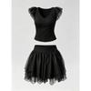 Womens Tennis Outfit Set Lightweight Sportswear Yoga Skirt Top 2-Piece Athletic Ensemble Golf Running Fitness
