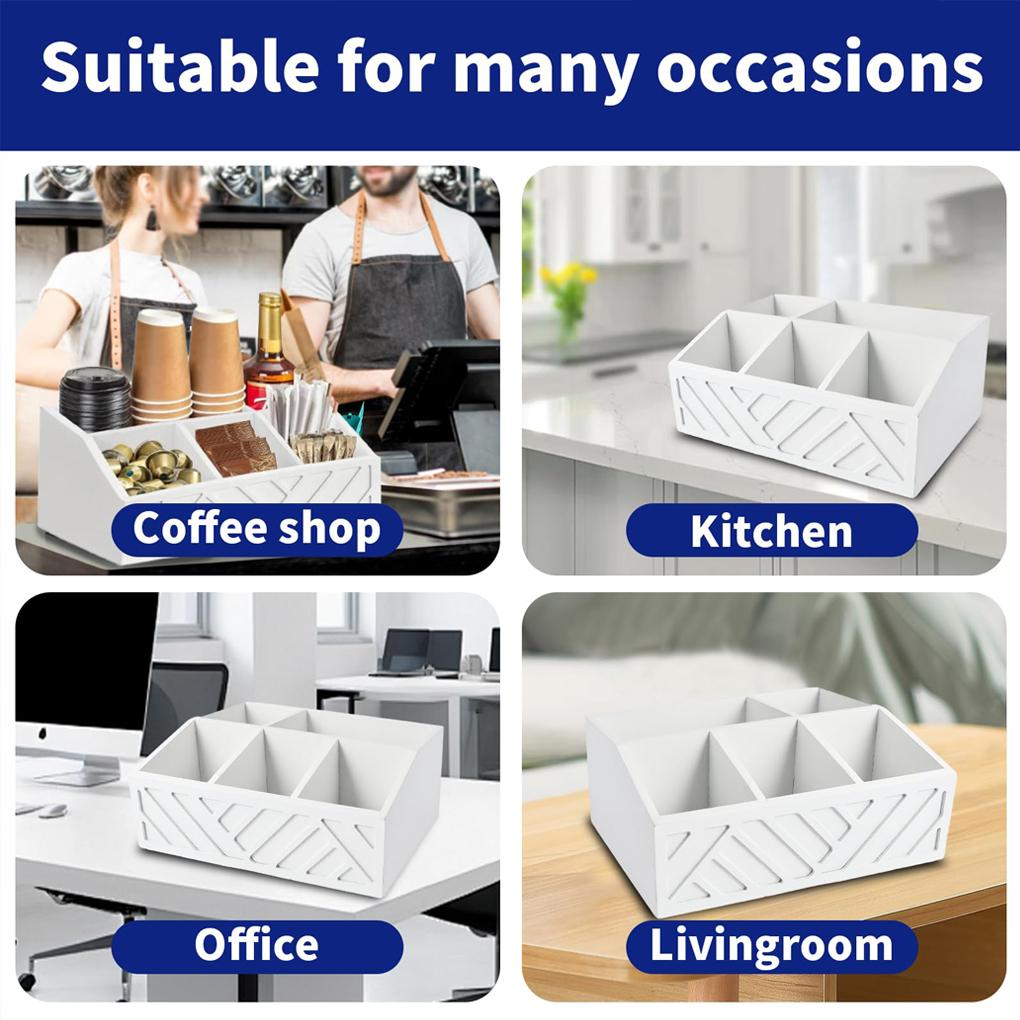Wood Coffee Organiser Station Tea And Coffee Condiment Storage Kitchen Countertop Organizer Office