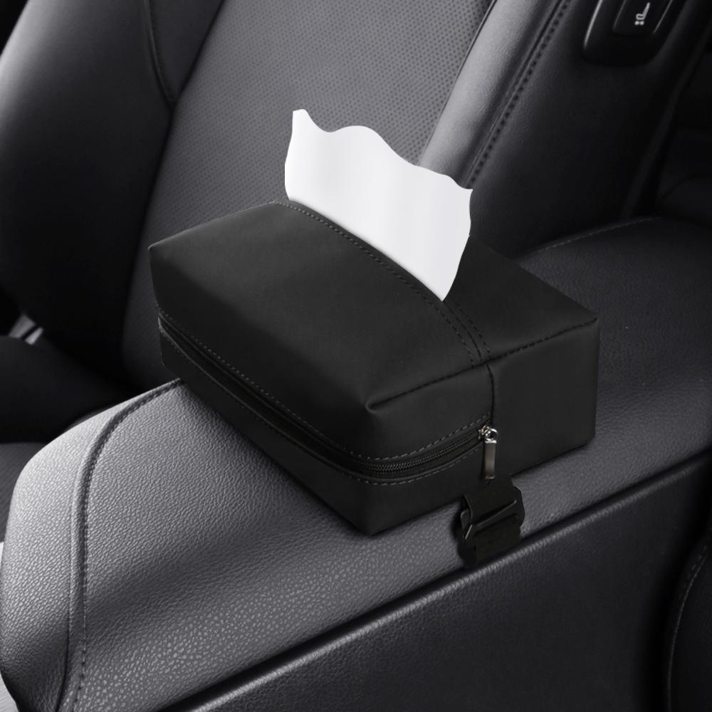 Nappa Leather Car Tissue Box Holder  Car Center Console Armrest Napkin Box Sun Visor Backseat Tissue Case with Fix Strap