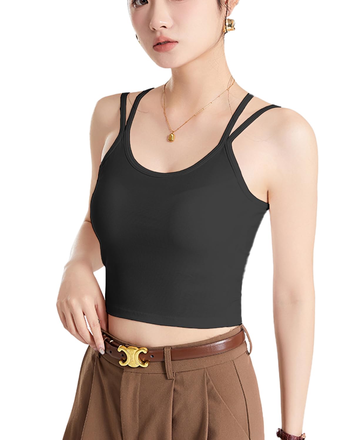 

Kayuuhin Beautiful Back Short Length with Tank Underwear Solid Popular Stylish and Easy to Perfect for Sports and Everyday Wear Women s Camisole, чёрный