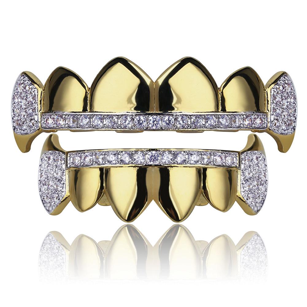 Hip Hop Iced Out Teeth Grillz 18K Gold Plated Grillz Teeth Rapper Body Jewelry Gift
