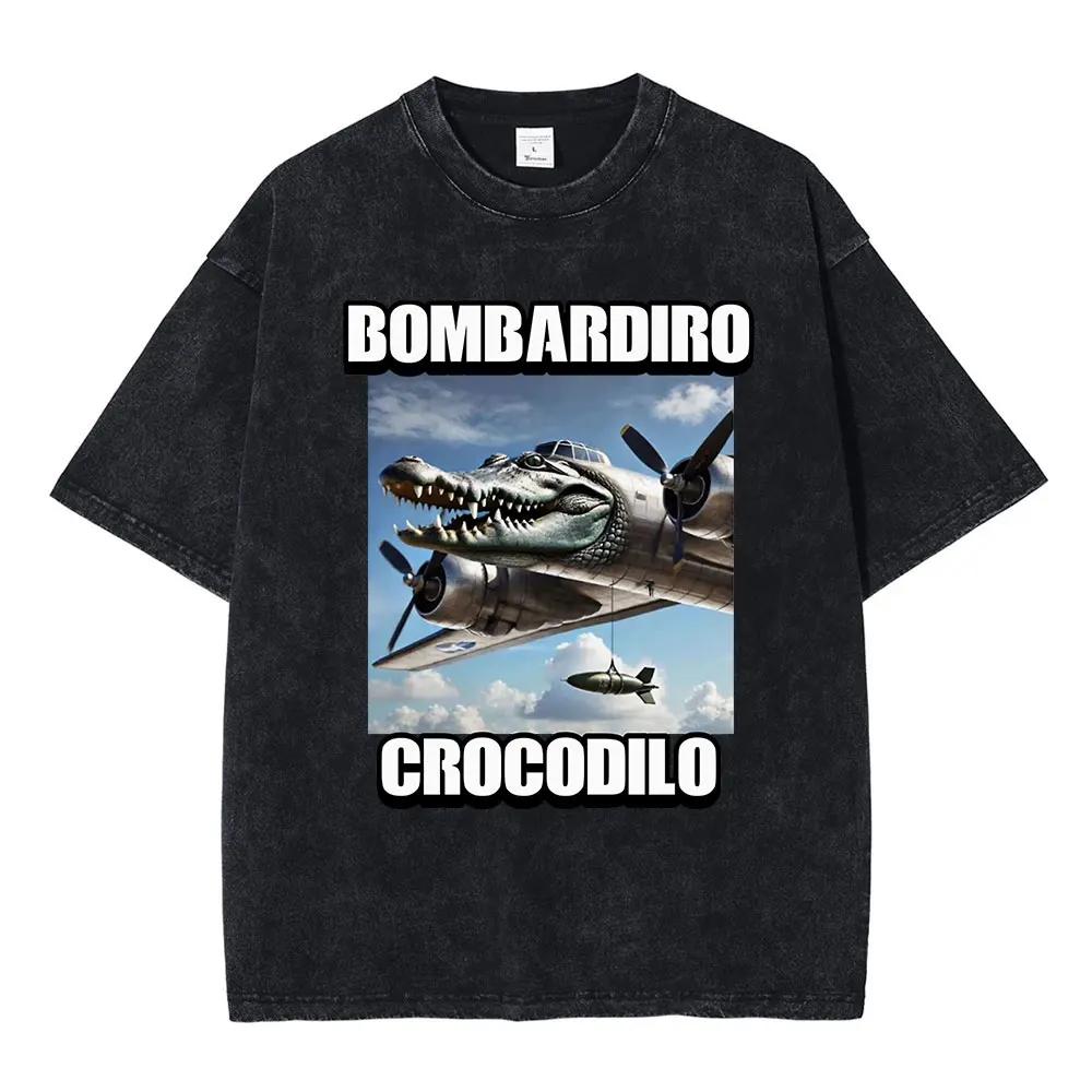 Italienischer Hirnfurz Lustige Meme T-Shirts Tralalero Tralala Tung Tung Tung Sahur Bombardiro Krokodil Brr Brr Patapim Gewaschene T-Shirts
