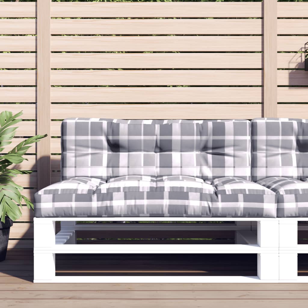 2 Piece Pallet Cushions Gray Checkered Pattern Fabric