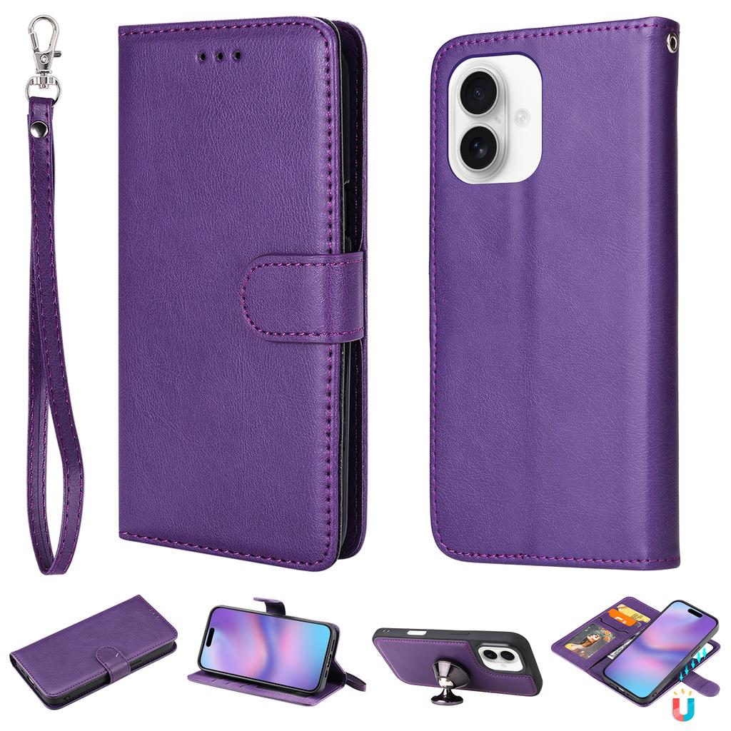 For iPhone 17 Case 2 in 1 Detachable Magnetic Leather Wallet Mobile Cover with Strap