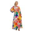 25th Anniversary European & American Autumn/Winter Fashion: Round Neck Lantern Sleeve Dress with Waist-Gathering Print