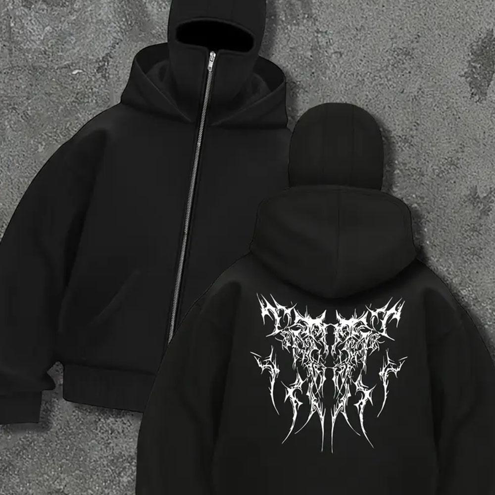 Men's Black Zipper Hooded Sweatshirt with Spider Personalized Print, Fashionable and Trendy Full Zipper Sweatshirt Jacket, Double Hat Design