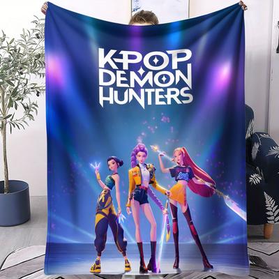 K-Pop Κυνηγοί Δαιμόνων Anime Φανελένια Κουβέρτα Μαλακό Fleece Ρίχτρα για Υπνοδωμάτιο Καναπέ Εξωτερικό Ταξίδι Δώρο για Κορίτσια Διακοσμητική Καθημερινή Χρήση