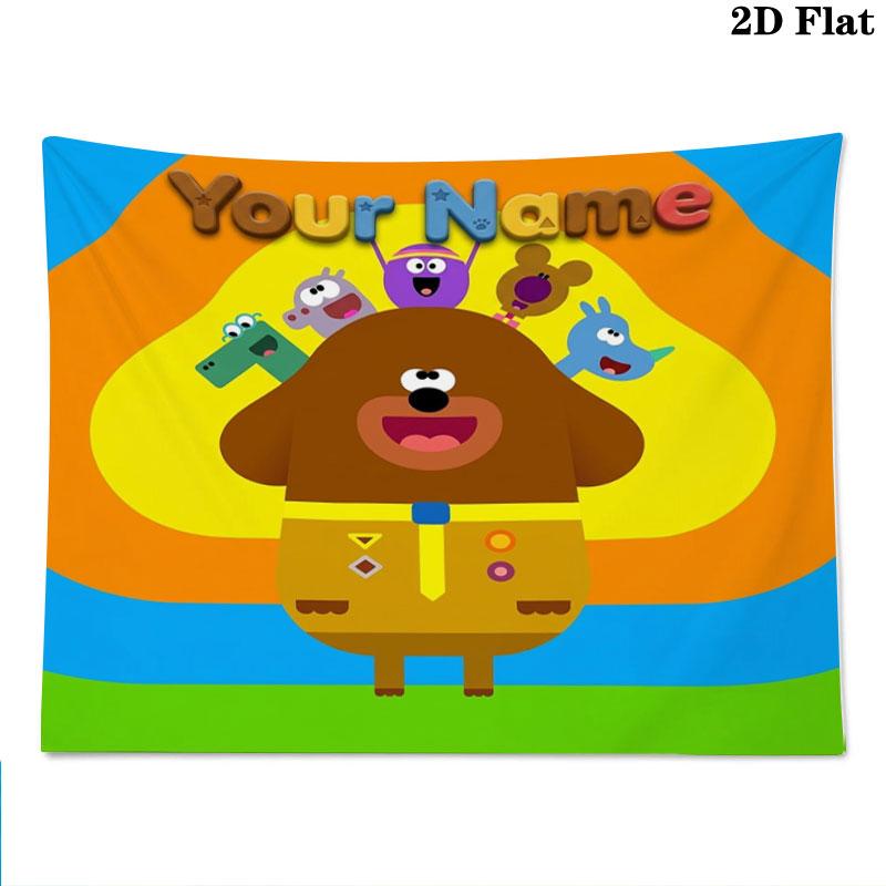 Hey Duggee Custom Name Wall Tapestry Aesthetic Wall Hanging Printed Fabric Blanket Decorative Tapestries for Bedroom Living Room Home Decor
