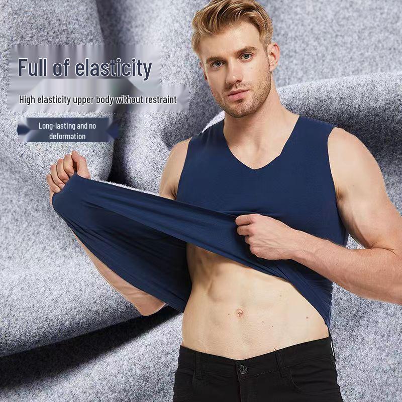 Vestă călduroasă de catifea cu căptușeală de lână pentru bărbați - Strat de bază gros de iarnă pentru bărbați de vârstă mijlocie și vârstnici