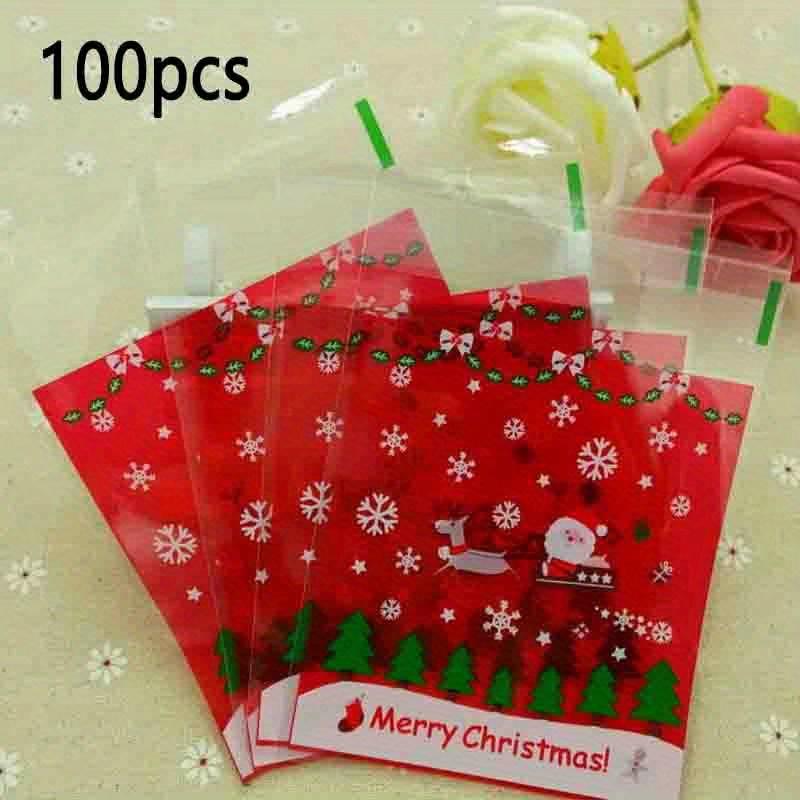 100pcs Santa Claus Red Sled Self-Sealing Plastic Bags – Christmas Cookie Packaging & Daily Life Storage