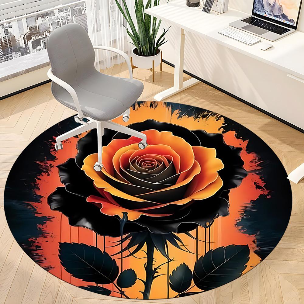 1pc Rose Bloom Office Round Area Rug, Indoor Mat Suitable ForOffice, Under Office Chairs Bedroom Living Room Home Decor, Room Deco,  n41
