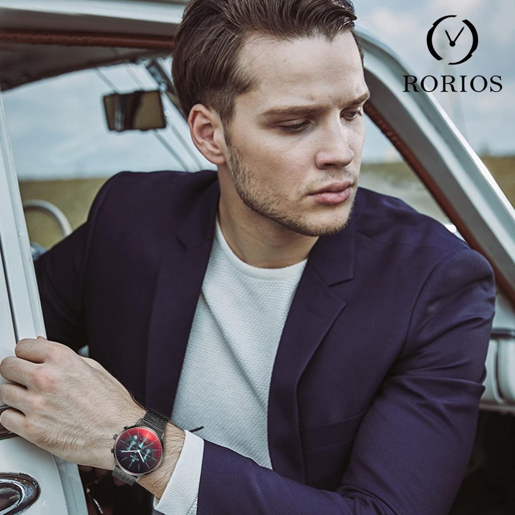 RORIOS Simple Popular Chronograph Calendar Date Display Waterproof Analog Quartz Watch Business Commuting Interview Business Trip watch for man Casual