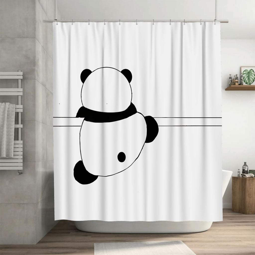 Cute Panda Design Waterproof Shower Curtain Heat Resistant Machine Washable Non-Transparent 180x180cm