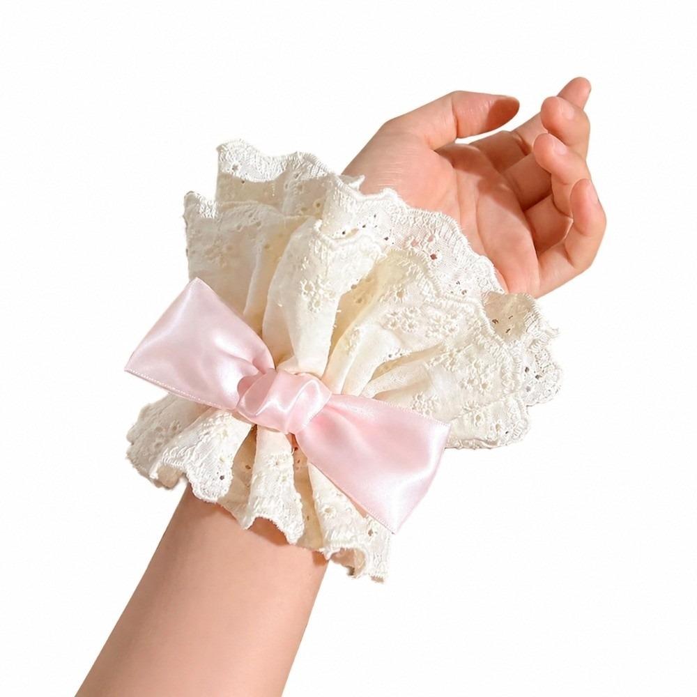 1PC Ruffled Lace Hand Sleeve Cuffs Bowknot Gothic Style Bracelet New Cosplay Wristband For Women