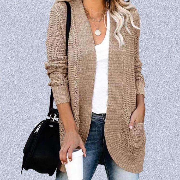 

Open Front Cardigan Women Long Sleeve Soft Knit Sweater Casual Loose Pocket Outerwear S хаки
