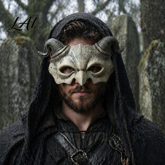 Gothic Cosplay Mask Halloween Ram Horn Demon Mask Horror Devil Half Face Lightweight Masquerade for Costume Party Half-face