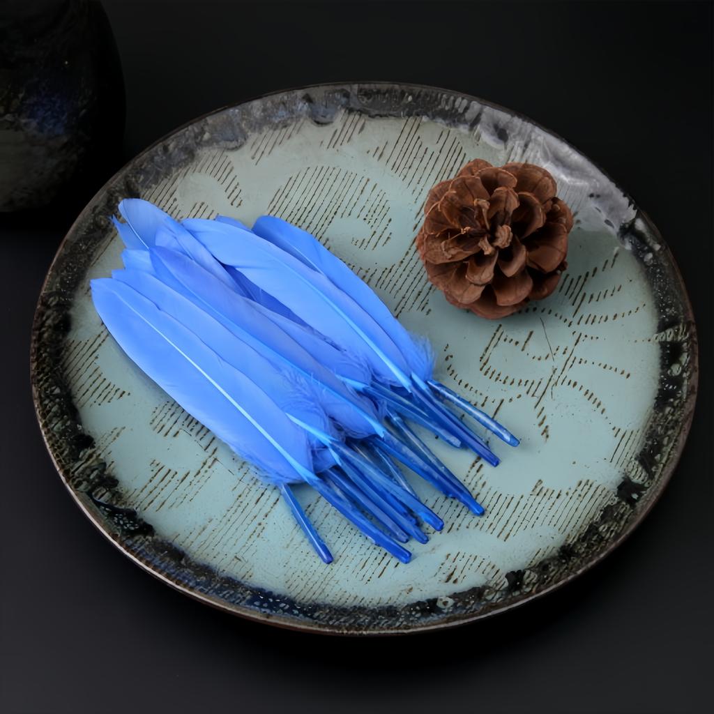 100Pcs Blue Goose Feathers 10-15cm Natural Dyed Feather for Wedding Decoration Party DIY Crafts Halloween Costume Supplies