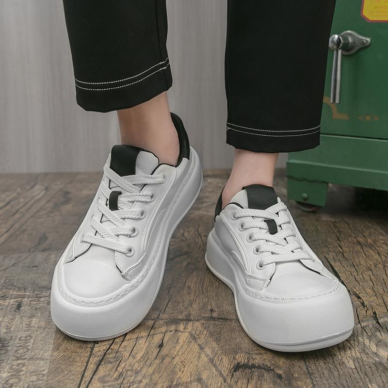 Fashion Fashion High Quality Casual Leather Men Board Shoes Thick Bottom  Comfy Outdoor Walking Shoes Antiskid Running Lace-Up Shoes