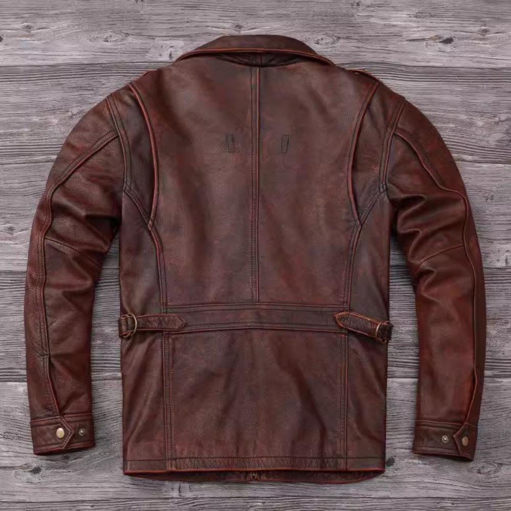 Chinese Size Vintage Red Brown Men Leather Jacket M65 Hunting Flight Jacket Genuine Cowhide Coat Autumn