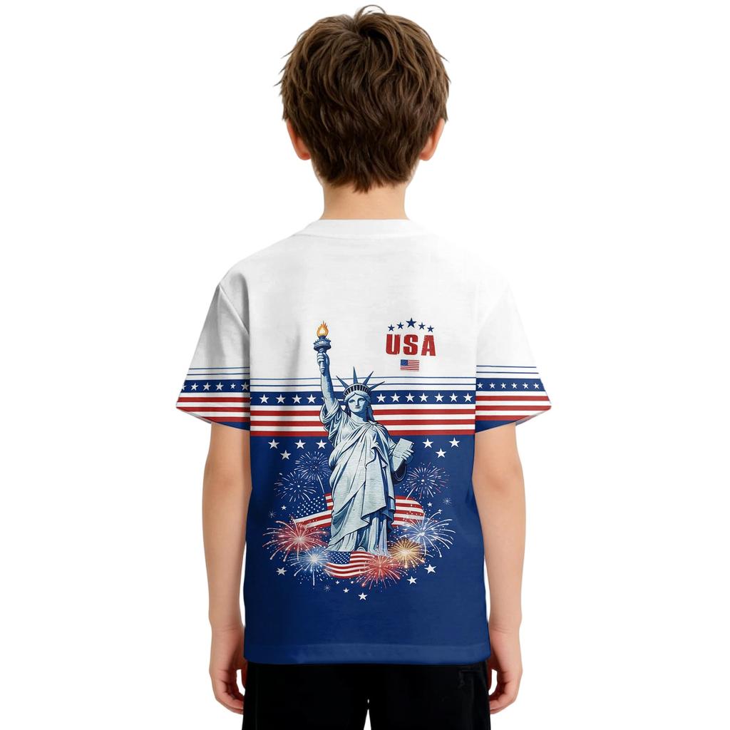 Kids Independence Day Print Round Neck Short Sleeve Casual T-shirt