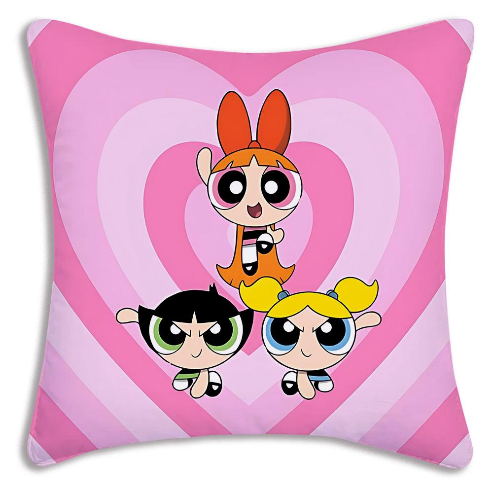 Anime Powerpuffs Girlss Pillow Covers Cartoon Sofa Decorative Home Double-Sided Printing Short Plush Cute Cushion Cover