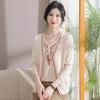 New Mom's Spring/summer Fashion Casual V-neck Knitting Suit for Middle-aged and Elderly People, Two-piece 40-50 Coat.