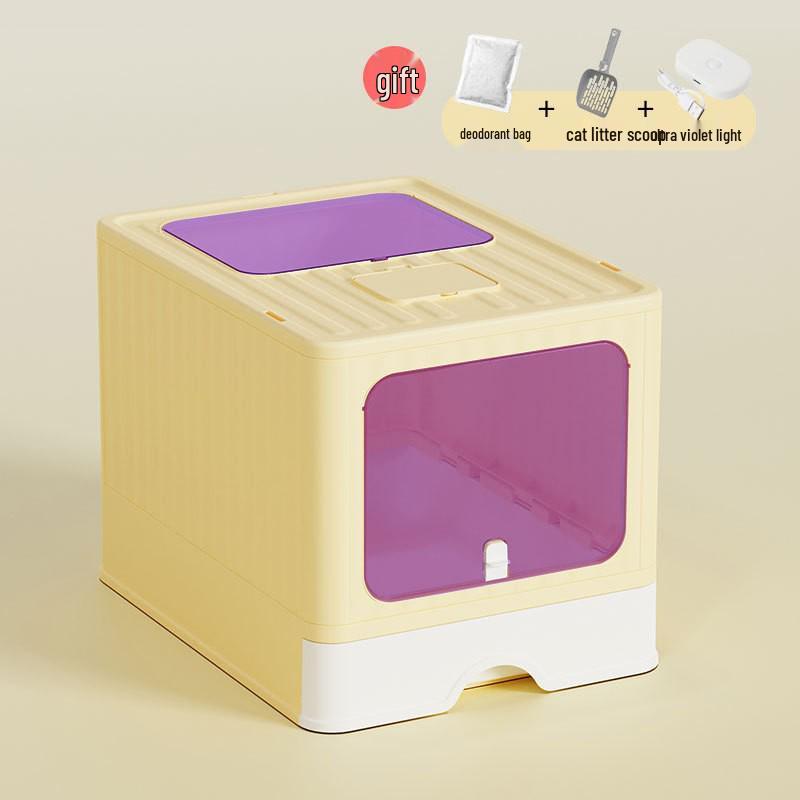 Extra velký skládací uzavřený kočičí záchod s deodorizérem a zásuvkou proti rozstřiku